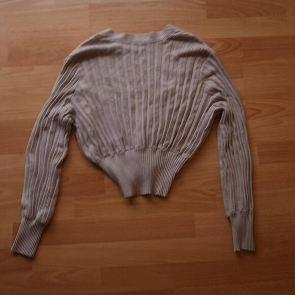 Ribbed Knit Cardigan Plunge Front Balloon Sleeves Cardigan – Size XS - Picture 4 of 4